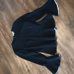 Elizabeth And James Black Fitted Bell Sleeve Peplum Top I